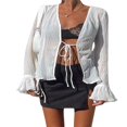 thumbnail image 2 of Chemise Plissée pour Femmes Manches Longues Col en V Profond Hauts d'Été à Volants, 2 of 9