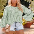 thumbnail image 5 of Womens Bell Sleeve Blouse Crewneck Lace Tops Floral Textured Babydoll Shirts, 5 of 5