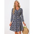 thumbnail image 3 of INSPIRE CHIC Robe Midi à Manches Longues Évasée à Col en V à Imprimé Floral pour Femme, 3 of 5