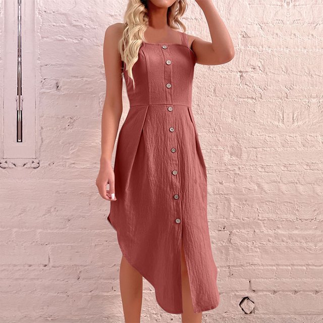 Gspmoly Robes Décontractées pour Femmes, Mode Robe d'Été Unie pour Femmes Camis Sans Manches à Col Rond Aguichant Longue Robe Robes de Soirée pour Femmes Offres Hebdomadaires