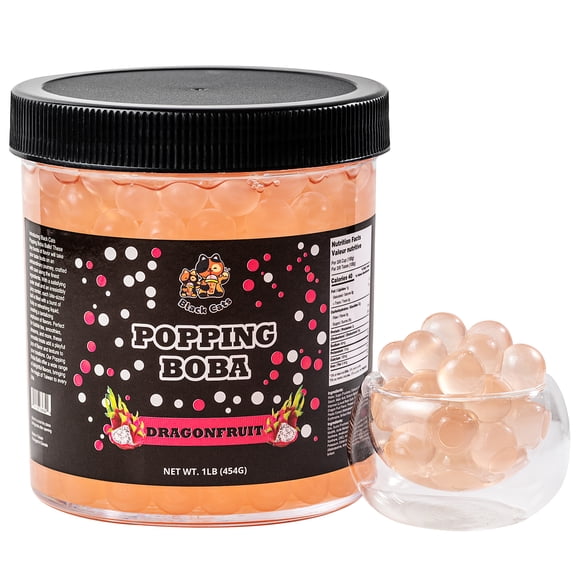 Black Cats Popping Boba Pearls | Dragonfruit Flavor | 1LB (454g) | Bursting Tea Balls for Drinks, Desserts, Smoothies, and Snack Toppings | Bubble Tea Tapioca Pearl Mix