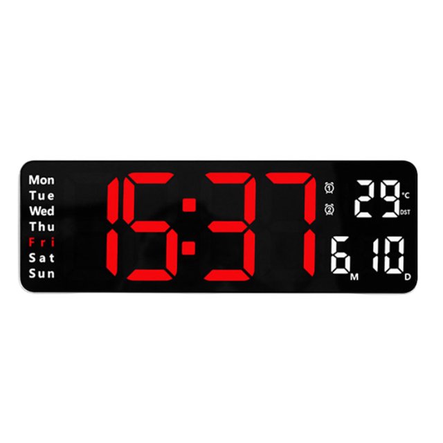 Wweixi Wall-mounted Dual Alarms LED Clocks Large Digital Display For Home Or Office Easy To Install white red