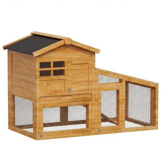 GloryStar Indoor Outdoor Rabbit Hutch, 54-Inch 2-Tier Wooden Bunny Cage with Non-Slip Ramp, Removable Tray and Weatherproof Asphalt Roof for Rabbits, Guinea Pigs and Chickens