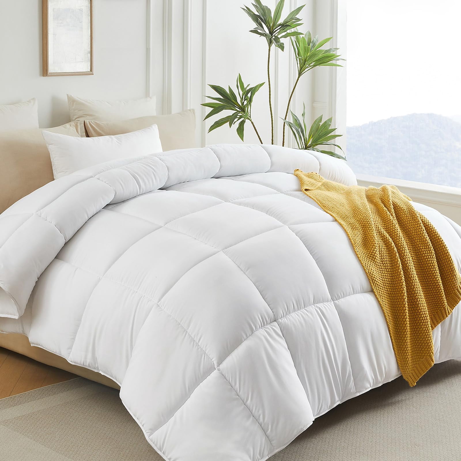 L LOVSOUL Down Alternative Comforter King Size Duvet Insert,All Season Duvet Insert with Corner Tabs,White Comforter King 106x90Inches