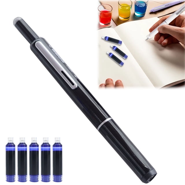 Stylo-plume Rétractable à Moins de 5 $ - Baril Transparent de 0,38 mm avec 5 Cartouches Rechargeables, Stylo-Plume à Clic, Stylo-Plume à Cartouche, Multicolore, par Goohae