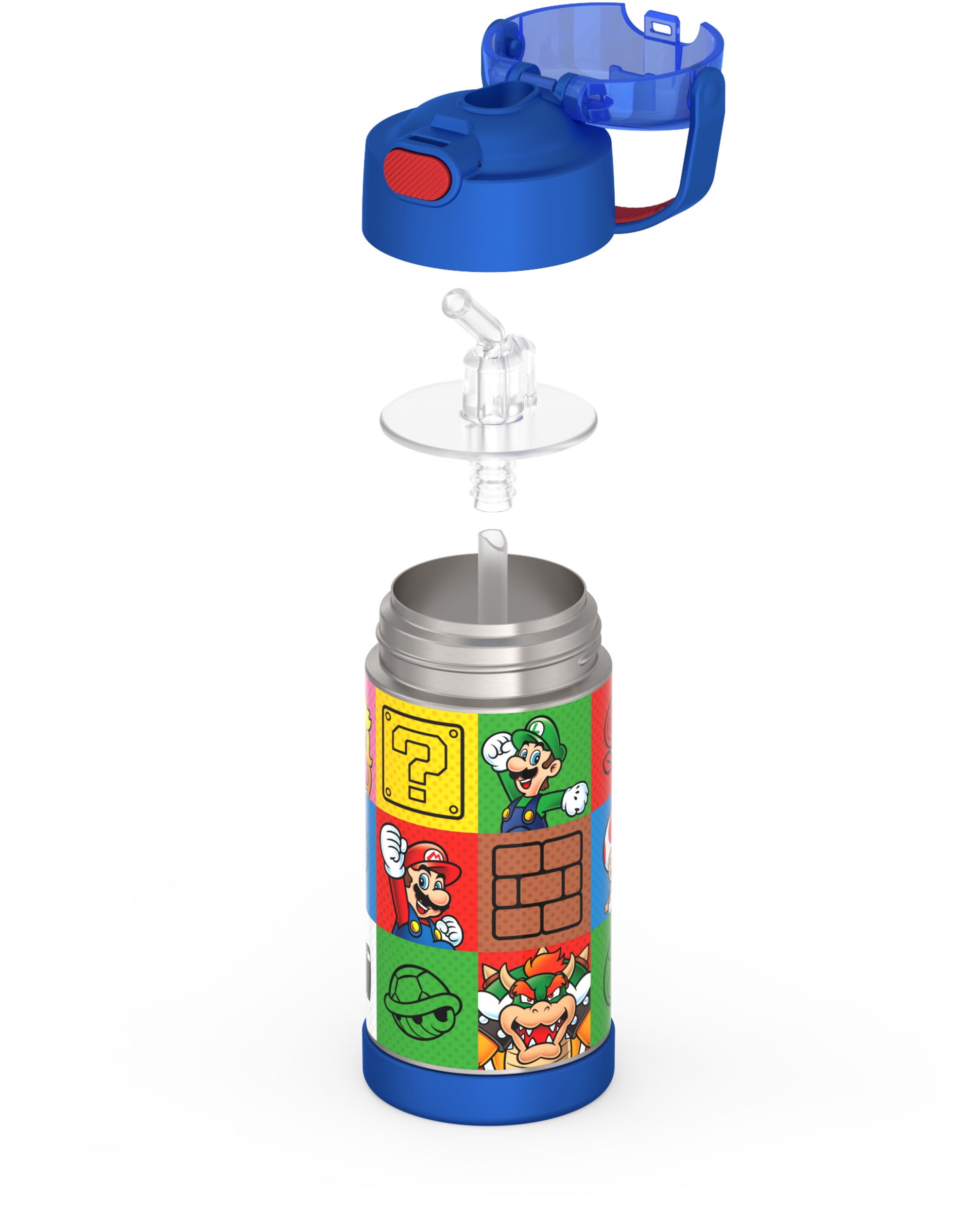 Thermos Kids Vacuum Insulated Funtainer Water Bottle with Flip Up Straw, 355ml, Super Mario, Back to School Supplies