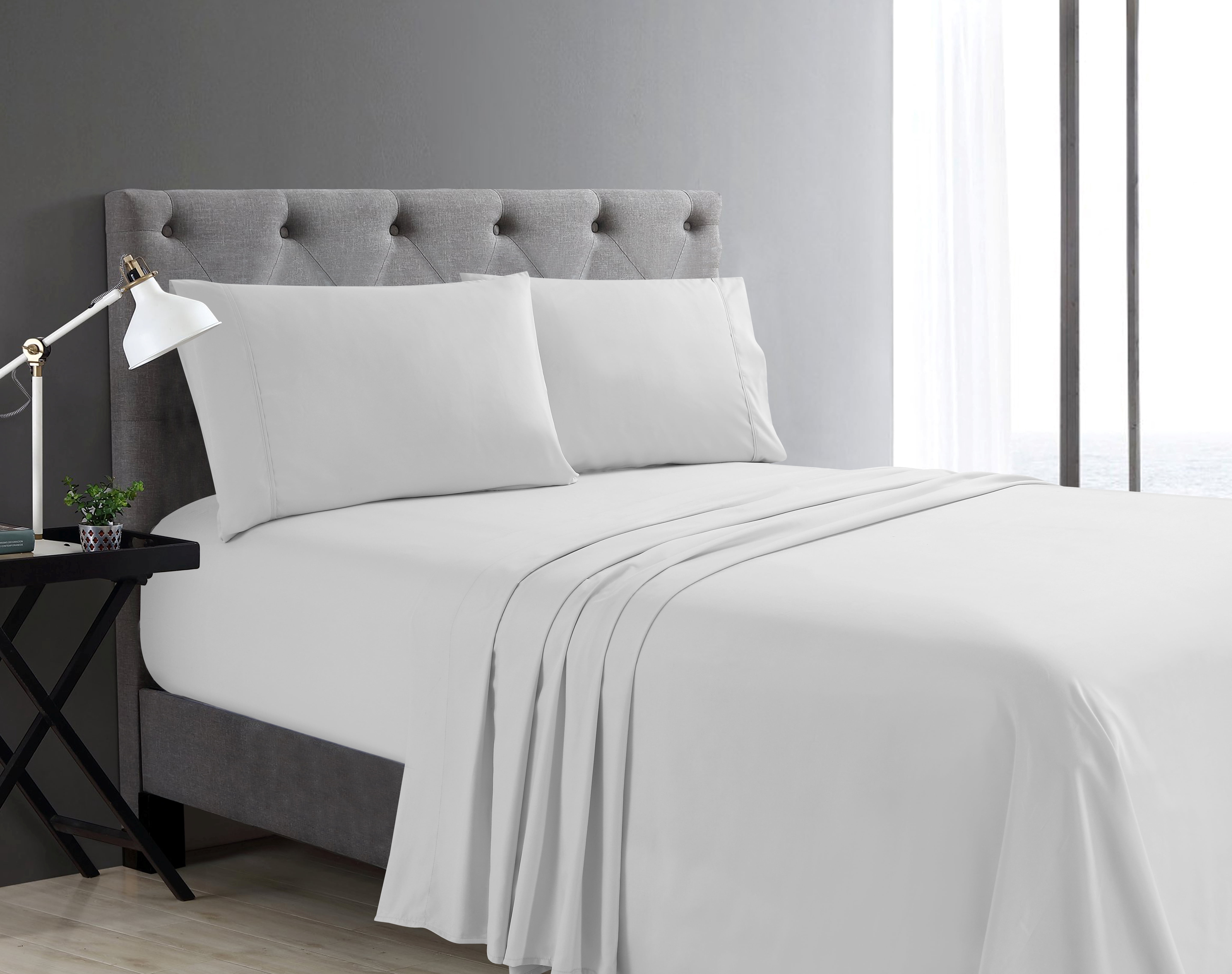 Swift Home Basic Ensemble de draps 4 pièces format grand lit, ultra doux, poches profondes, entretien facile, ensemble de literie, blanc