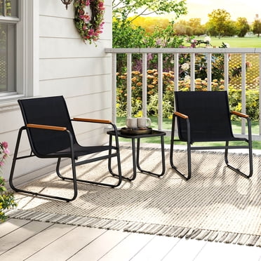 Costway Ensemble Bistro de Patio 3 Pcs avec Coussins et Table Basse en Verre Trempé pour Balcon, Pelouse