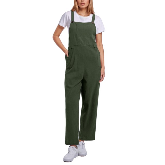 Combinaison Décontractée Confortable pour Femme, Couleur Unie, avec Poches, Printemps Été, Combinaison Boutonnée Décontractée, Combinaison pour Femme, Vert, TTG