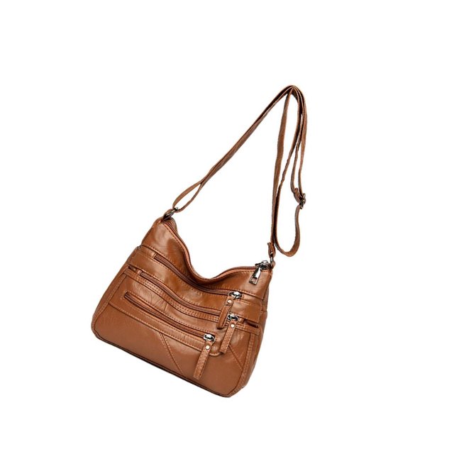 Ladies Cross Body Bag Messenger Large Over soft PU Shoulder Handbag Long Strap Brown