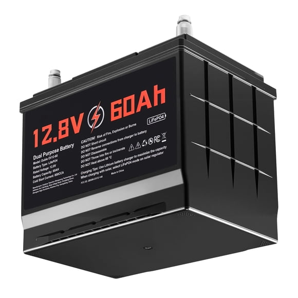 KFFKFF 12V 60Ah Dual Purpose LiFePO4 Lithium Battery, 800 CCA Group 24, Lithium-ion Starter Battery Plus Deep Cycle, Built-in Smart BMS, Car Start-Stop, for Automotive