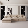 thumbnail image 2 of The Magic Home 3-Seater Cloud Modular L-Shaped Linen Sectional Sofa with Ottoman, Khaki, 2 of 15