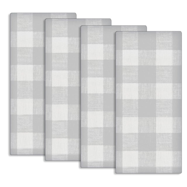 Fabstyles Country Check Cotton Set of 4 Kitchen Towel in grey featuring a classic checkered pattern with light and medium grey squares, made from 100% cotton for absorbency, shown flat and stacked, suitable for drying dishes and as decorative kitchen linens.