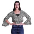 thumbnail image 4 of Moomaya Printed Womens Crop Top Wrap Style Top Wear Ruffle Long Sleeve Casual Summer Blouse, 4 of 5