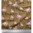 thumbnail image 1 of Soimoi Brown Modal Satin Fabric Grass & Flamingo Bird Fabric Prints By Yard 42 Inch Wide, 1 of 3