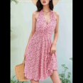 thumbnail image 3 of Robe d'Été Sans Manches Portefeuille à Col en V à Fleurs pour Femme, Mini, Rose, M, 3 of 5