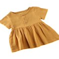 thumbnail image 2 of Baby Girl Cotton Linen Solid Color  Neck Button Casual Summer Dress, 2 of 5