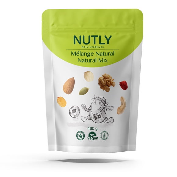 Nutly Natural Mix 460g– Unsalted Raw Almonds, Walnuts, Cashews, Hazelnuts, Pumpkin & Sesame Seeds, Golden Raisins & Cranberries | Healthy Plant-Based Snack | No Sugar or Oil Added | Vegan