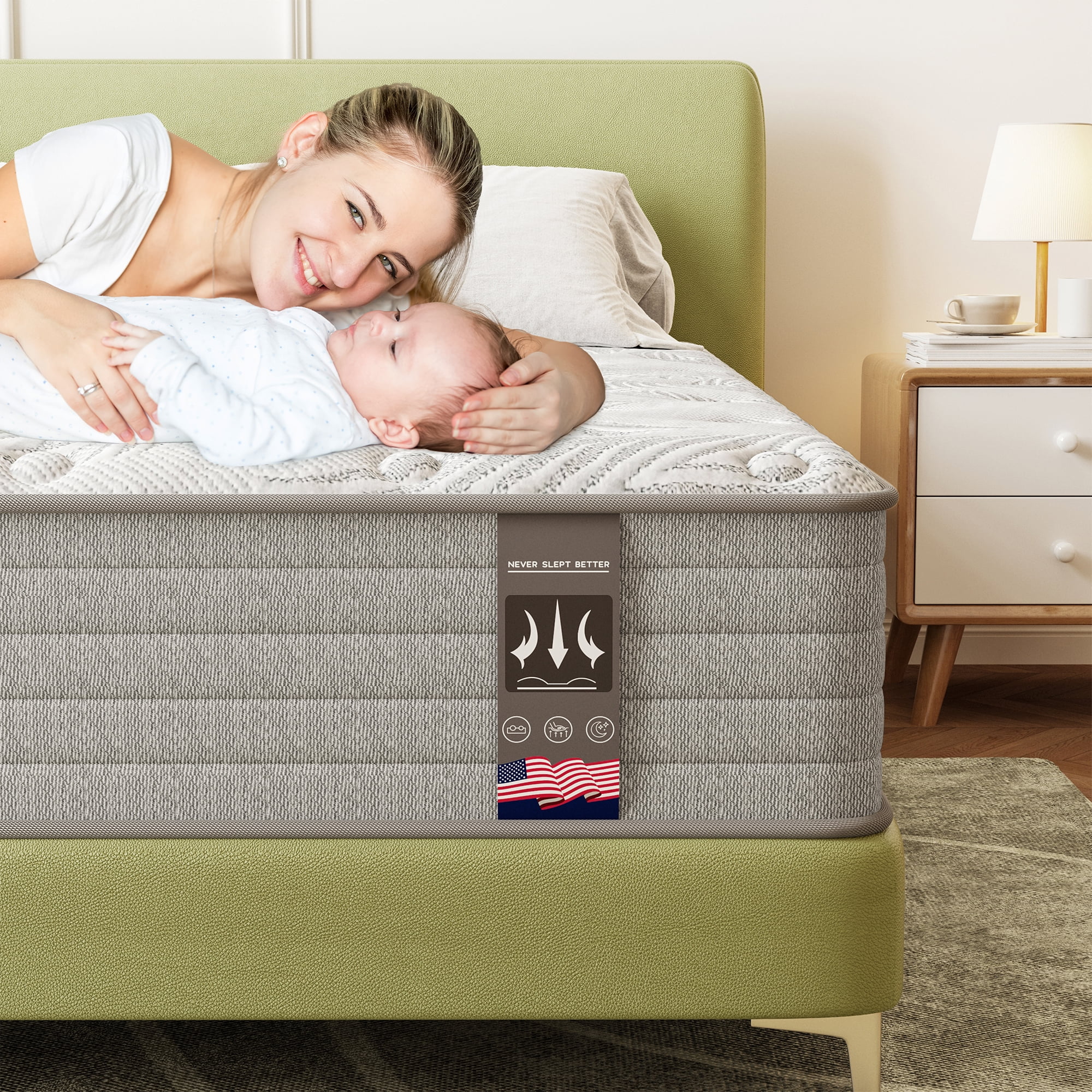 GVQ Matelas Hybride 10 Pouces, Taille Simple-TG, Mousse à Mémoire de Forme avec Ressorts Ensachés