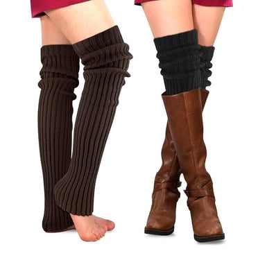 PHOGARY 2 Paires Chauffe-Jambes d'Hiver Bas Cuisses au-Dessus du Genou Bas Sans Pieds Bas Tricotés Longs Poignets de Bottes Chaussettes de Dessus pour Femmes, Bas de Yoga Bas de ballet