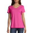 thumbnail image 1 of Hanes Tee-Shirt Premium en Coton Col en V pour Femmes, Rose Wow, Petit, 1 of 1