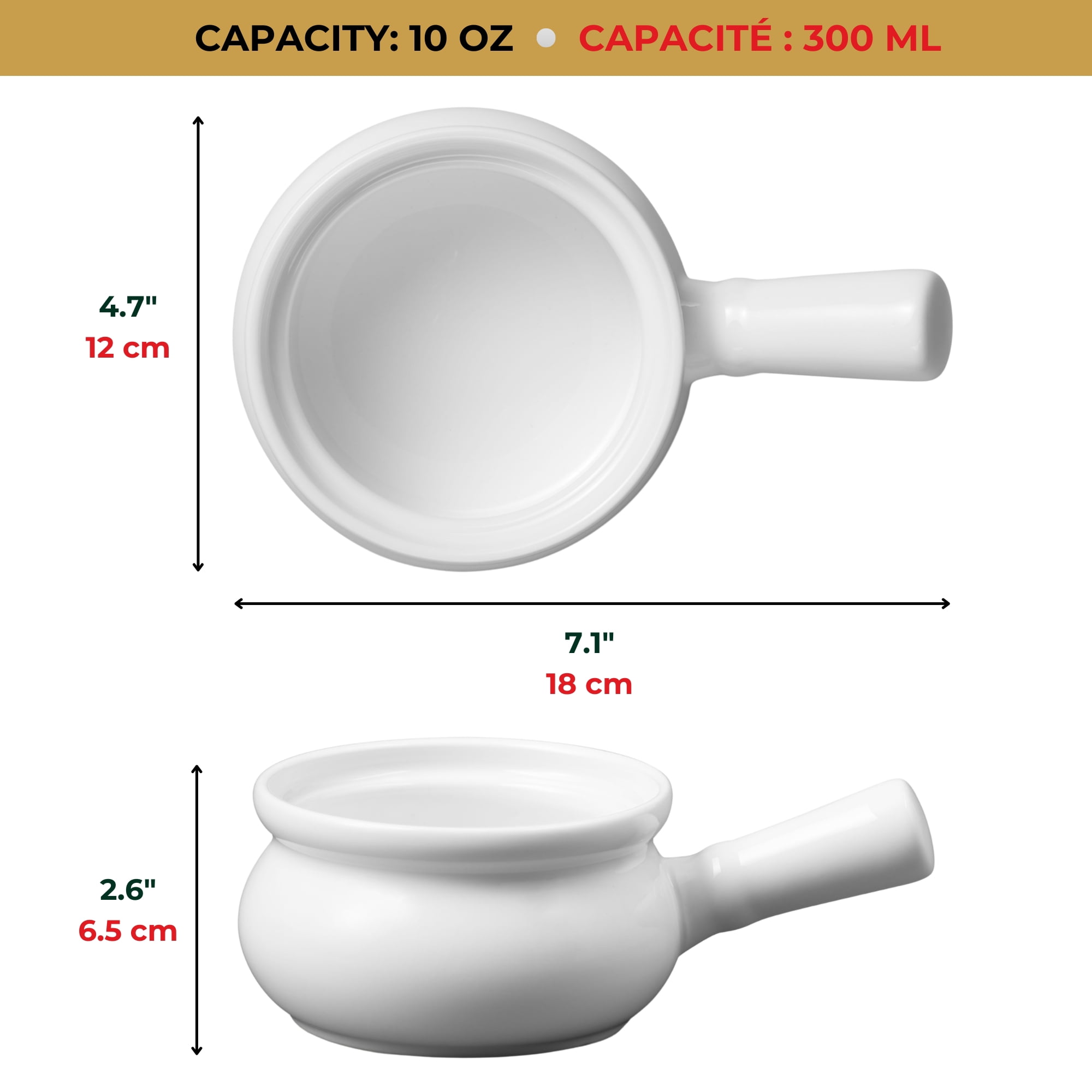 Starfrit Gourmet BISTRO Set of 2 Porcelain Onion Soup Bowls, 10 oz Capacity, White