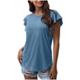 thumbnail image 1 of Birdeem Women Casual Round Neck Short Puff Sleeve Solid Color Pullover Blouse T-Shirt Tops Loose Fit, 1 of 6