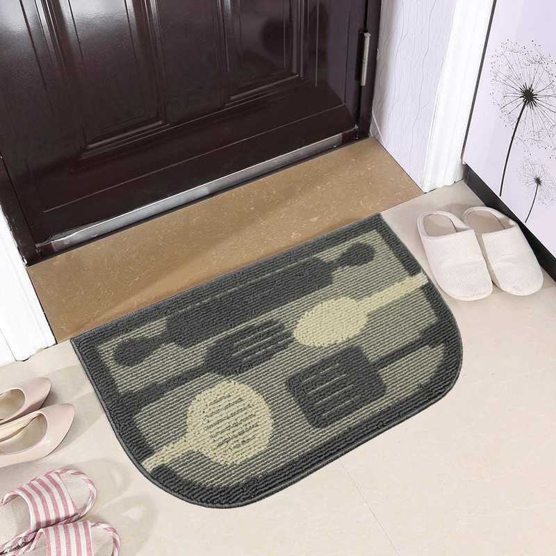 Décor Luxe Antidérapant Dos en Caoutchouc Sécurité Absorbant l'Eau Doux Durable Tissé Moelleux Tapis de Couloir Sol Intérieur Cuisine; Ustensiles Volants Gris Oblong; 20 x 48 Pouces
