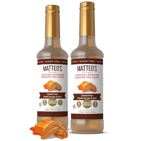 Matteo's Sirop Aromatisant pour Café Sans Sucre, Caramel Pacane, Délicieux Sirop pour Café, 0 Calories, 0 Sucre, Compatible Céto (750 ml, Bouteille Unique)