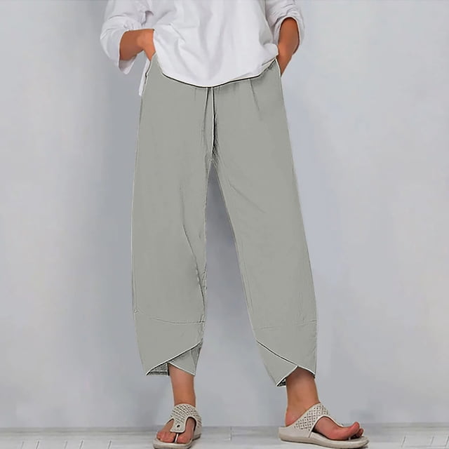 RXIRUCGD Women's Summer Comfortable Loose Wide Legged Fashion Solid Color Capris, Gray, Size: S