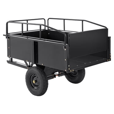 KFFKFF Robust ATV Hauler, Steel-Made Dump Wagon, 750lb 15 Cubic Feet, Multipurpose Garden Trolley with Detachable Panels, Ideal for Lawn Mower Tractor