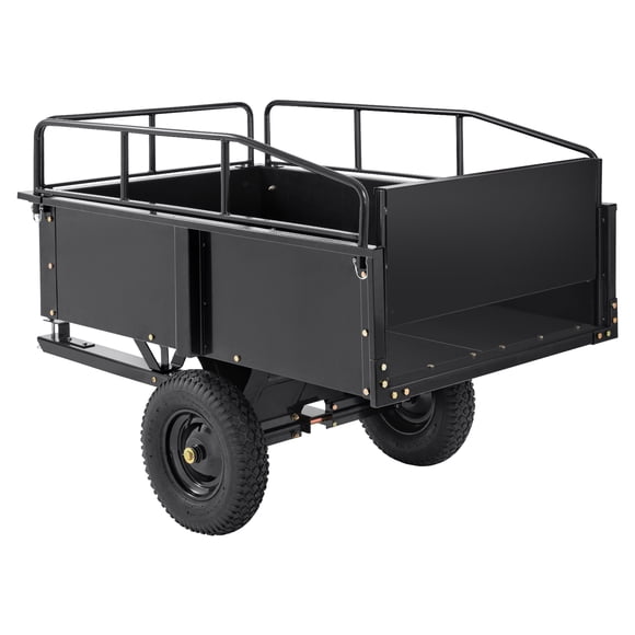 KFFKFF Robuste Remorqueur VTT, Chariot-Benne en Acier, 750 Lb 15 Pieds Cubes, Chariot de Jardin Polyvalent avec Panneaux Détachables, Idéal pour Tracteur Tondeuse