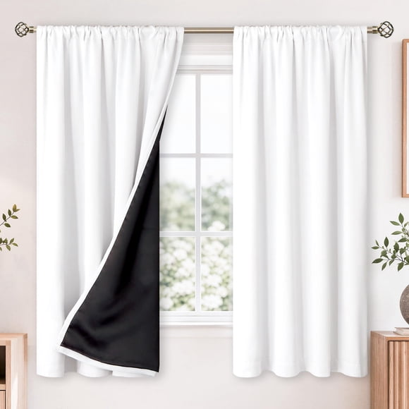 BGment White Blackout Curtains for Bedroom 63 Inch Long - Thermal Insulated Black Out Curtains Room Darkening Soundproof Rod Pocket Window Curtains for Living Room, Each