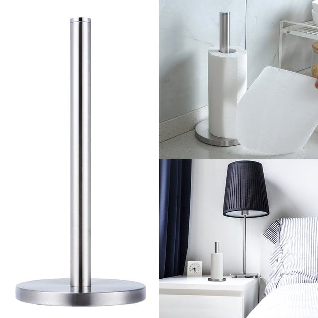 Stainless Steel Vertical Paper Towel Holder for Kitchen and Living Room – Perforation-Free Paper Towel Storage Rack for Countertop and Toilet Paper Roll Holder
