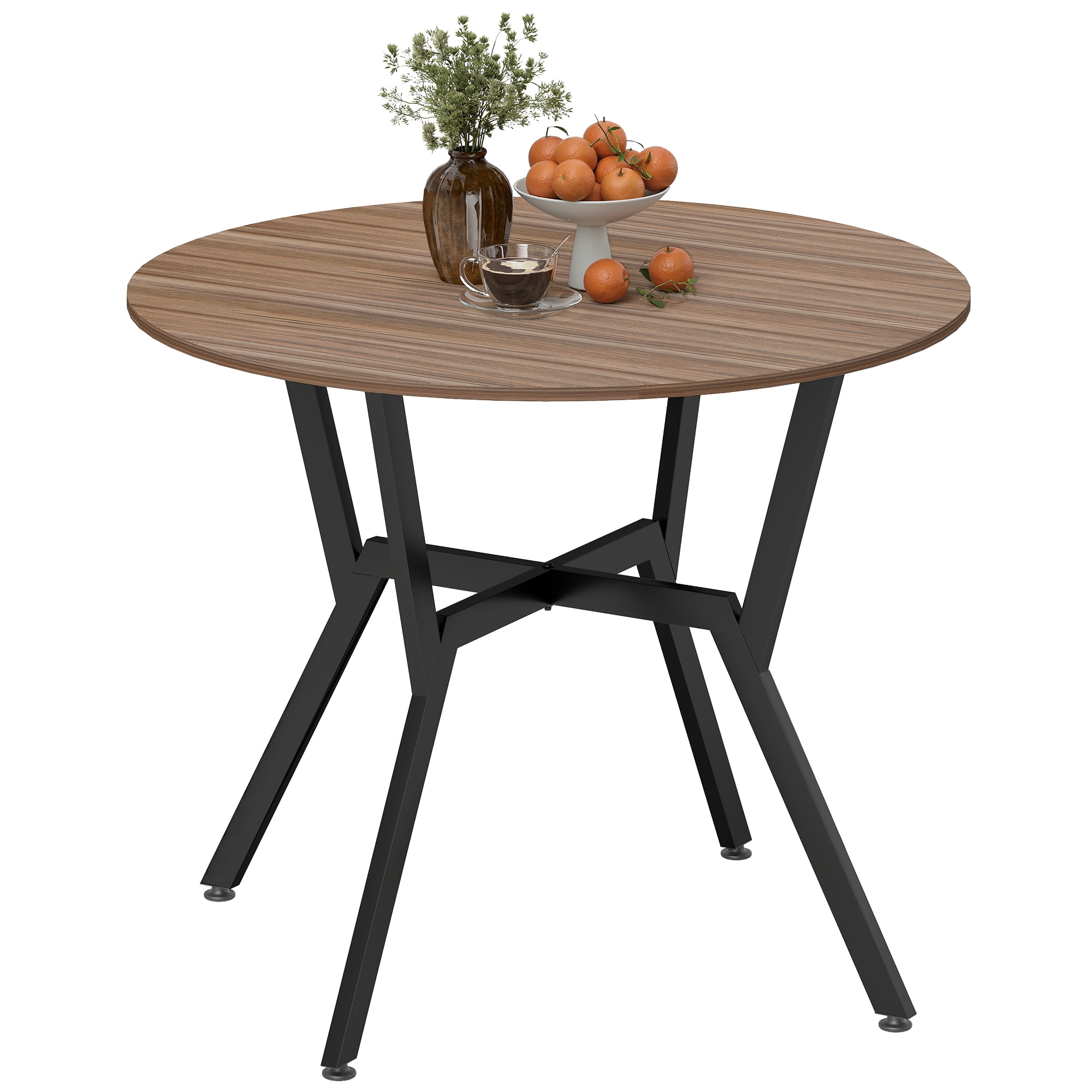 HOMCOM Dining Table Round Kitchen Table w/ Steel Frame, Brown