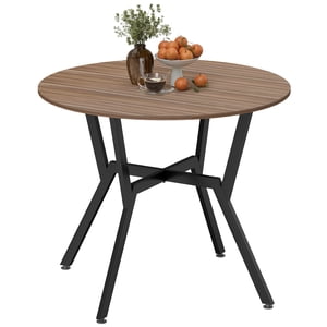 HOMCOM Dining Table Round Kitchen Table w/ Steel Frame, Brown