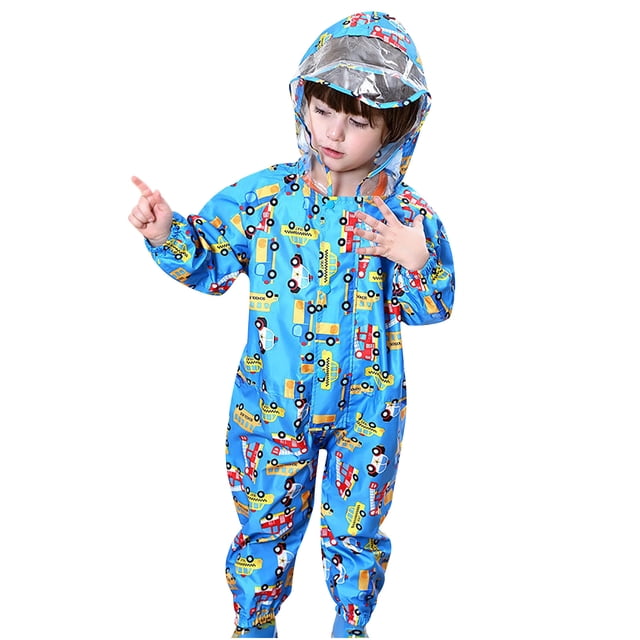 XZNGL Fashion Childrens One Piece Relective Cartoon Coverall Rain Hooded Raincoat