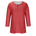 thumbnail image 4 of Yuyuzo Womens 3/4 Sleeve Tops Basic Button Crew Neck Solid Color Loose Fitted Tunics Tee Blouses, 4 of 5
