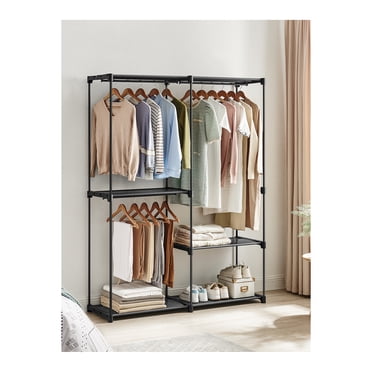 SONGMICS Portable Closet, Freestanding Closet Organizer, Clothes Rack with Shelves, Hanging Rods, Storage Organizer, for Cloakroom, Bedroom, 54.3 x 16.9 x 71.7 inches, Ink Black