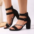 thumbnail image 2 of Xfvqtps Womens Heeled Sandals Block Heel Zipper Back Rhinestone Strap Sandals Open Toe Dress Sandals Casual Heels with Adjustable Ankle Buckle Strap, 2 of 9