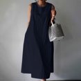 thumbnail image 1 of Meichang Robes d'Été Sans Manches pour Femmes, Unies, Coupe Ample, Décontractées, en Coton et Lin, Robes Maxi, Col Rond, Poches, Longues Robes, Coupe Ample, Robes Évasées Décontractées, Bleu Foncé, TTG, 1 of 6