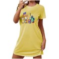 thumbnail image 2 of Fridja Liquidation T-Shirts Patriotiques pour Femmes Chemise de Nuit Courte Surdimensionnée Mode Imprimé Poitrine Manches Courtes Robe de Nuit Vêtement d'Extérieur (Jaune, P), 2 of 5