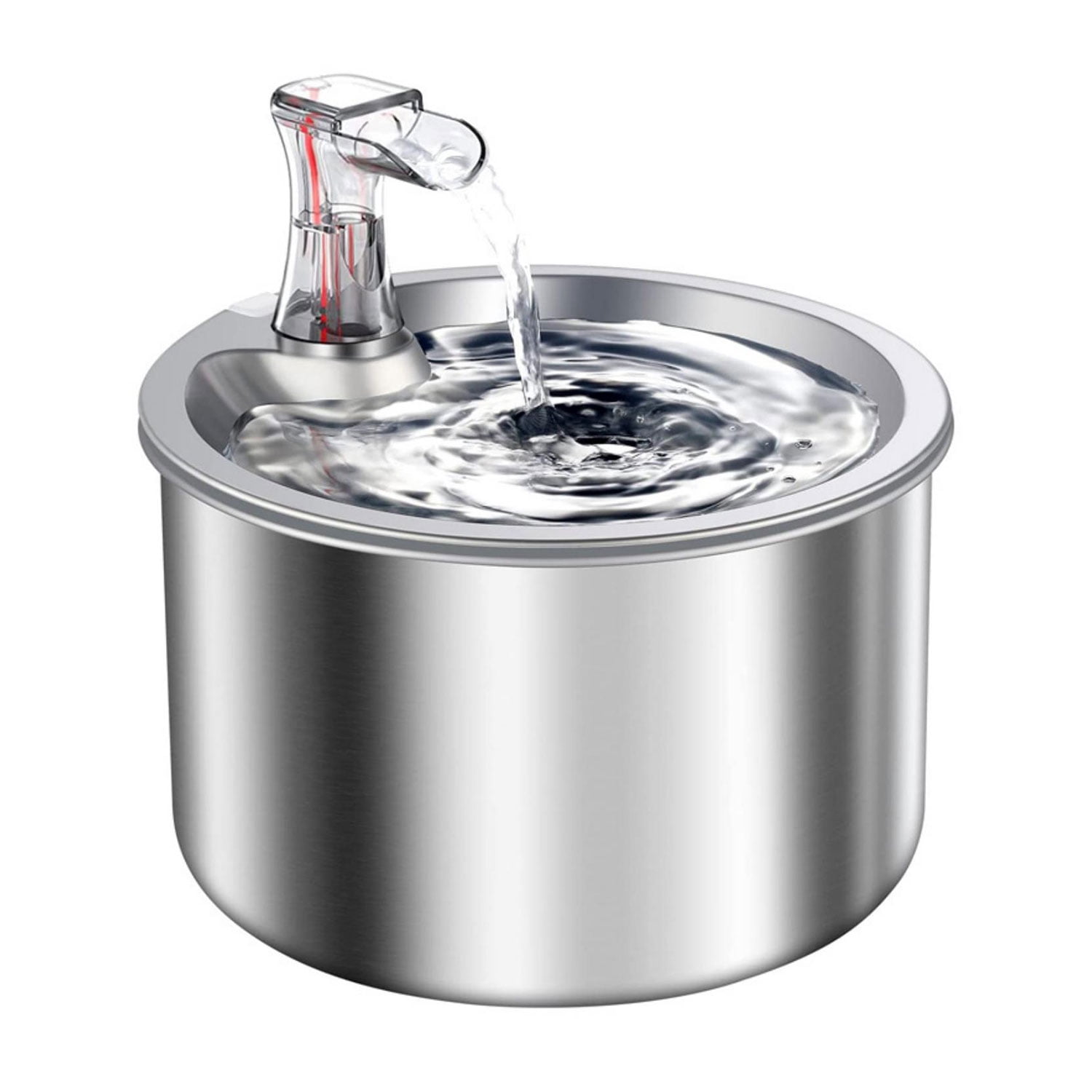 Zootealy Fontaine à Boire pour Animaux en Acier Inoxydable avec Capacité de 67 Oz, Circulation Automatique, Distributeur d'Eau Intelligent pour Chats - Argent 304 Modèle de Base - Adaptateur US Inclus