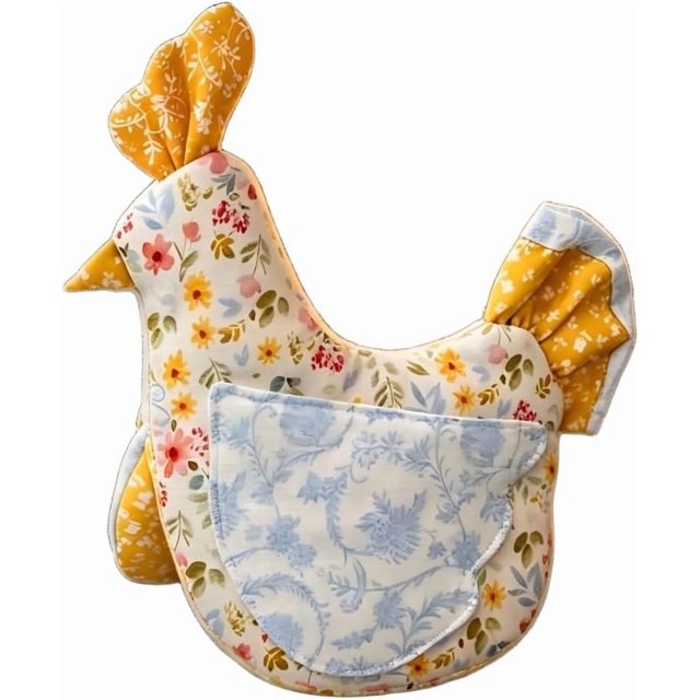 Handmade Hen Shaped Oven Mitt and Pot Holder Set Quilted Heat Resistant Kitchen Gloves for Baking Cooking and Farmhouse Kitchen Decor