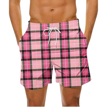 Weiqiqre Mens Shorts Plaid Checked Quick Dry Swim Trunks Men's Swimwear Bathing Suit Mesh Lining Board Shorts with Pocket