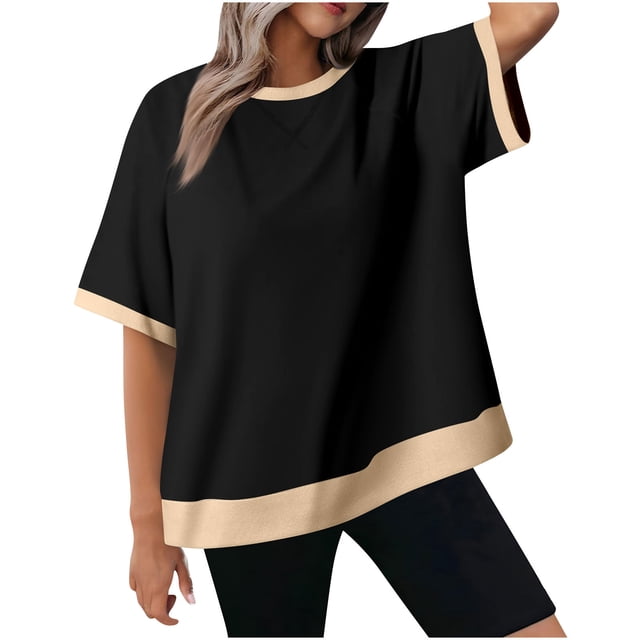 tarylea Hauts Surdimensionnés pour Femmes Chemises Décontractées à Manches Courtes Col Rond T-Shirts Amples