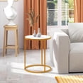 thumbnail image 4 of Gymax 2PCS Marble Top Round Side Table 19.5''x19.5'' End Table w/Golden Metal Frame Gold, 4 of 10