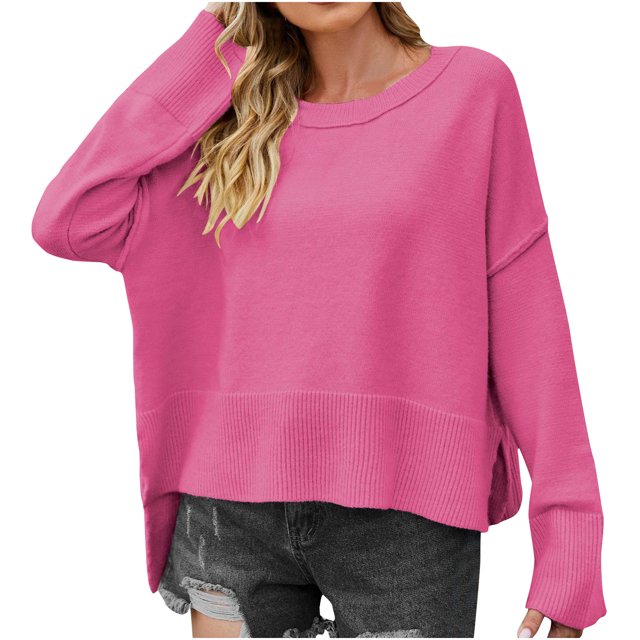 AherBiu Chandail Court pour Femmes Col Ras du Cou Tricoté Chandail Hauts Automne Hiver Tendance Chaud Manches Longues Chandail