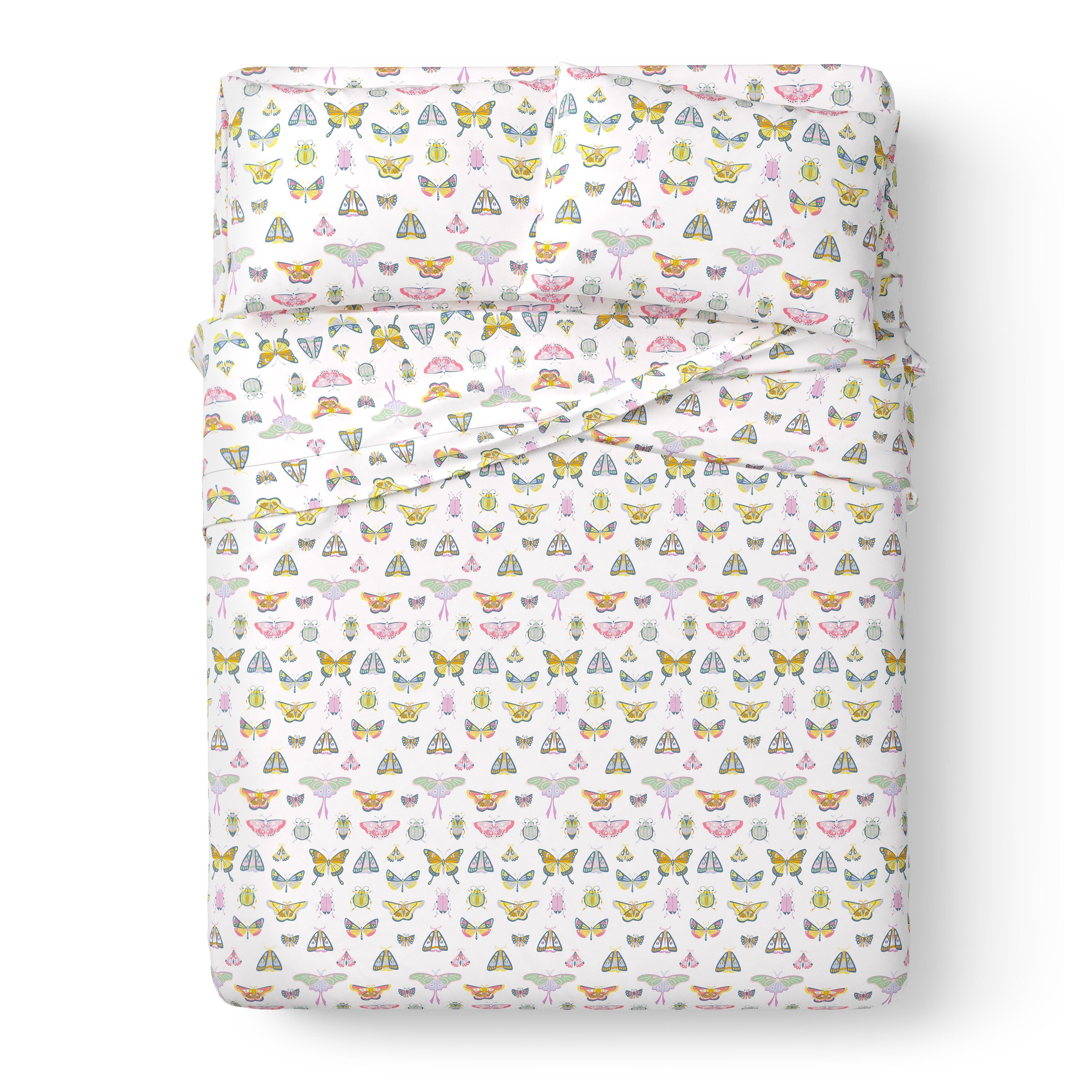 Mainstays Kids Microfiber Bed Sheet Set, Queen, Butterfly, 4 Pieces