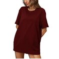 thumbnail image 1 of Plebaso T-Shirts en Coton pour Femmes à Manches Courtes, Col Rond, T-Shirts Basiques, Hauts Décontractés, Couleur Unie, Coupe Ample, 1 of 7
